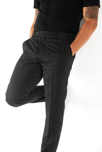Black and white pinstripe trousers/pants