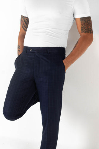 Men's Pleated Pant Classic Cut - NAVY STRIPE - 98/2 WOOL/LYCRA SUPER10 –  Hardwick.com