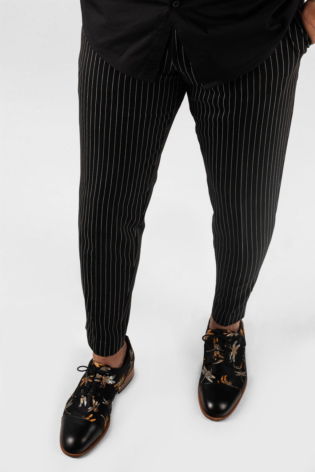 Heidi Stretchy Tapered Cotton Jogger Pants - White/Black Stripe