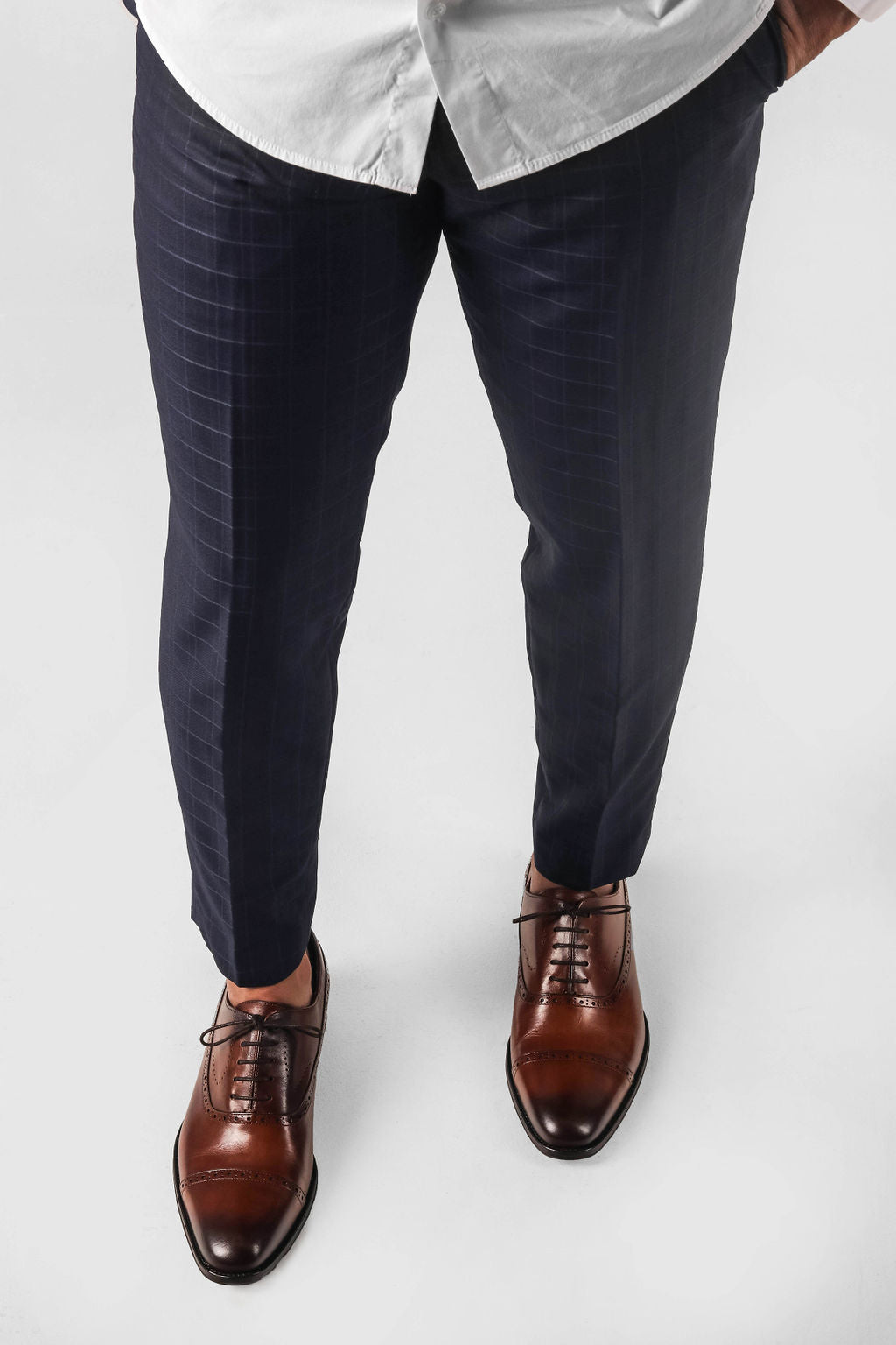 Plaid Patterned Trouser in Navy Somiar Plaid Patterned Trouser in Navy Somiar